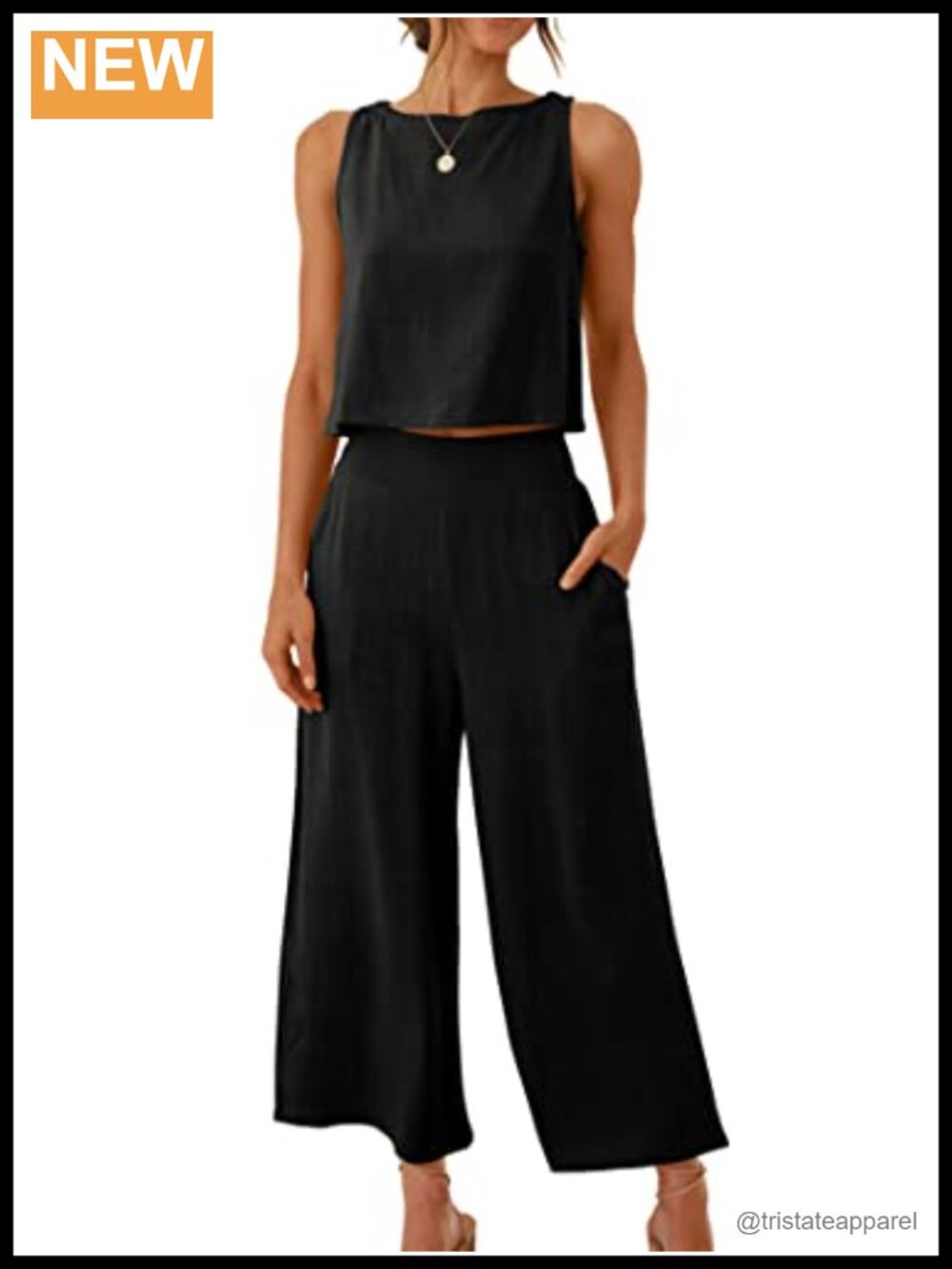 2 Piece Linen Set Sleeveless Crop Top Wide Leg Capris Summer Outfit